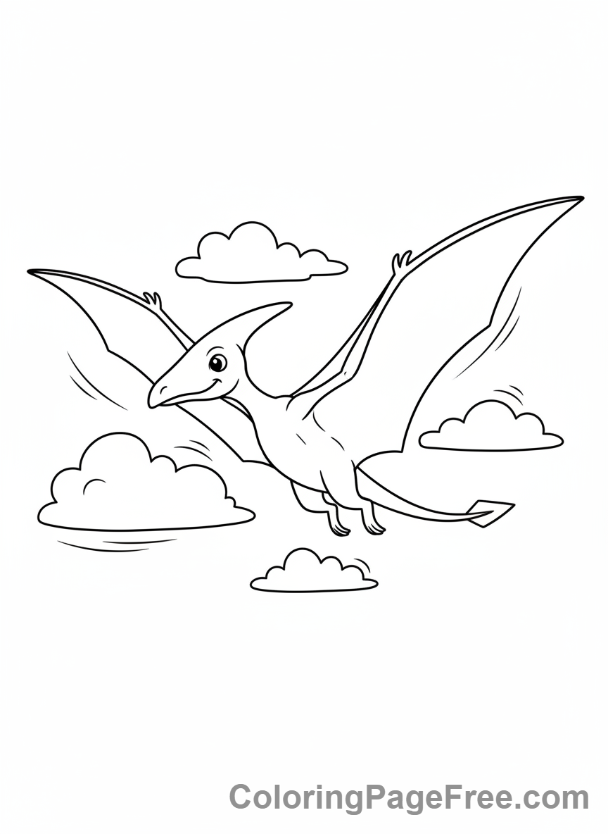 Dinosaur coloring page - Pterodactyl flying high