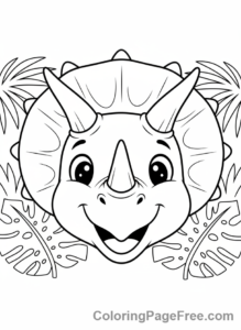Dinosaur coloring page - Triceratops head close-up