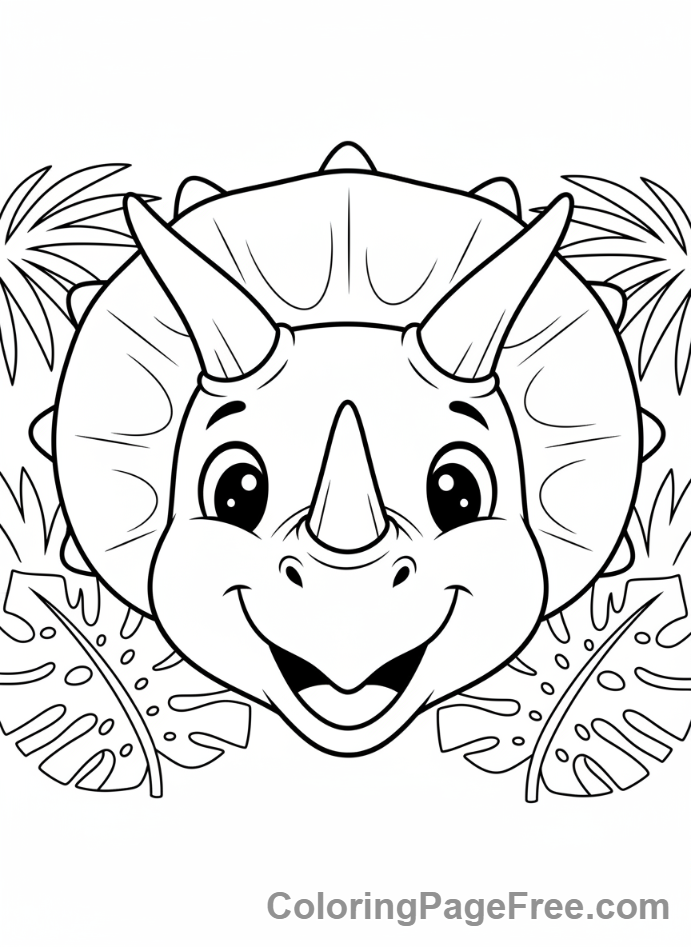 Dinosaur coloring page - Triceratops head close-up