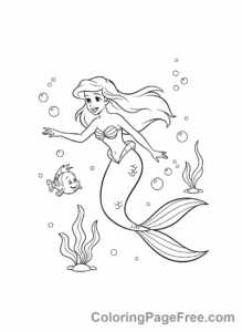 Disney coloring page - Ariel swimming undersea