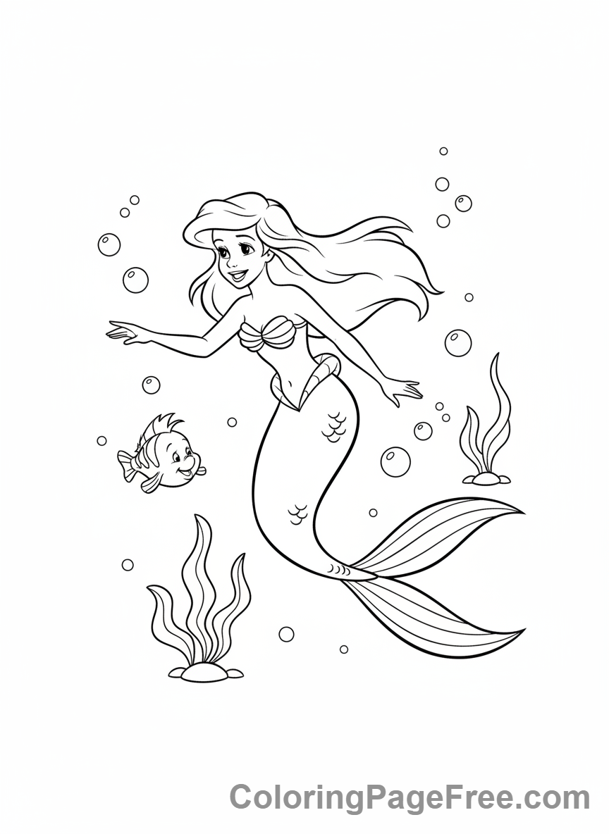 Disney coloring page - Ariel swimming undersea