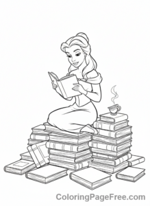 Disney Princesses coloring page - Belle reading book