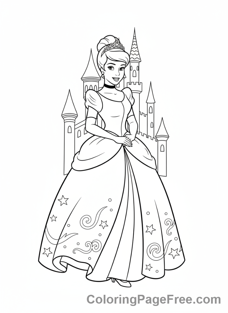 Disney Princesses coloring page - Cinderella full gown
