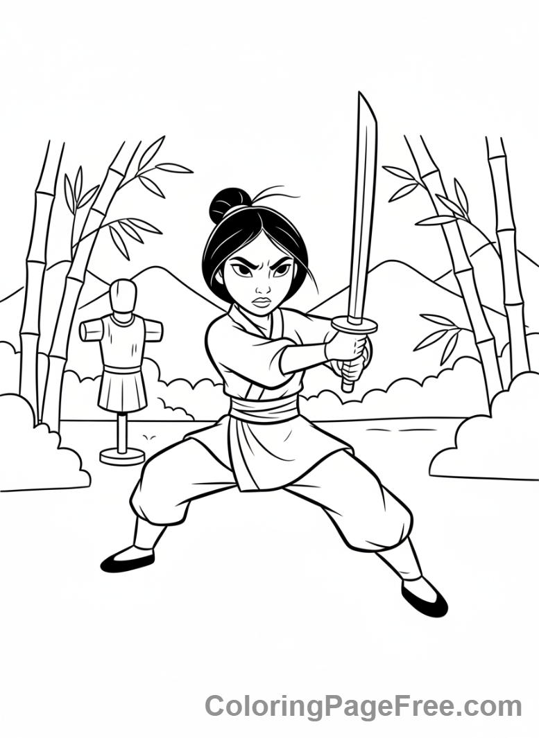 Disney Princesses coloring page - Mulan warrior training