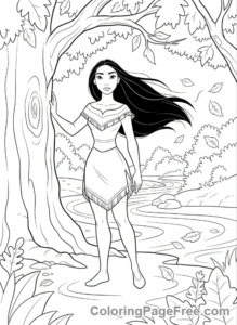 Disney Princesses coloring page - Pocahontas nature pose