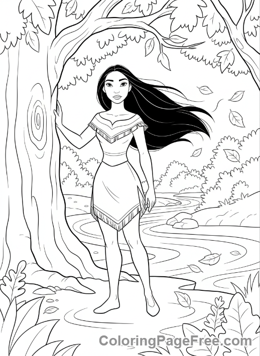 Disney Princesses coloring page - Pocahontas nature pose