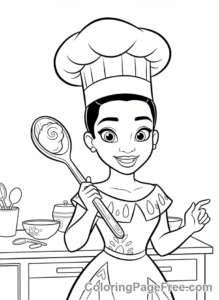Disney Princesses coloring page - Tiana chef hat