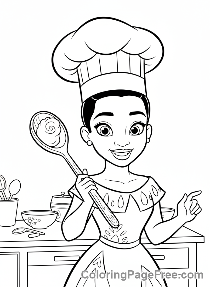 Disney Princesses coloring page - Tiana chef hat