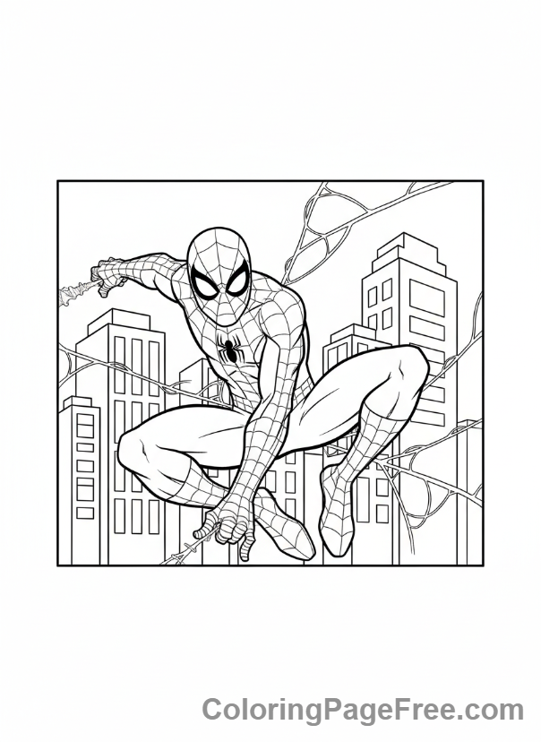 Disney coloring page - Spider-Man swinging city