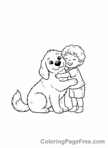 Dog coloring page - Dog cuddling child
