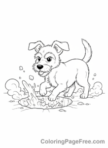Dog coloring page - Dog digging hole