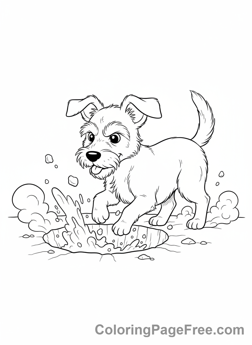 Dog coloring page - Dog digging hole