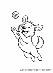 Dog coloring page - Dog jumping treat