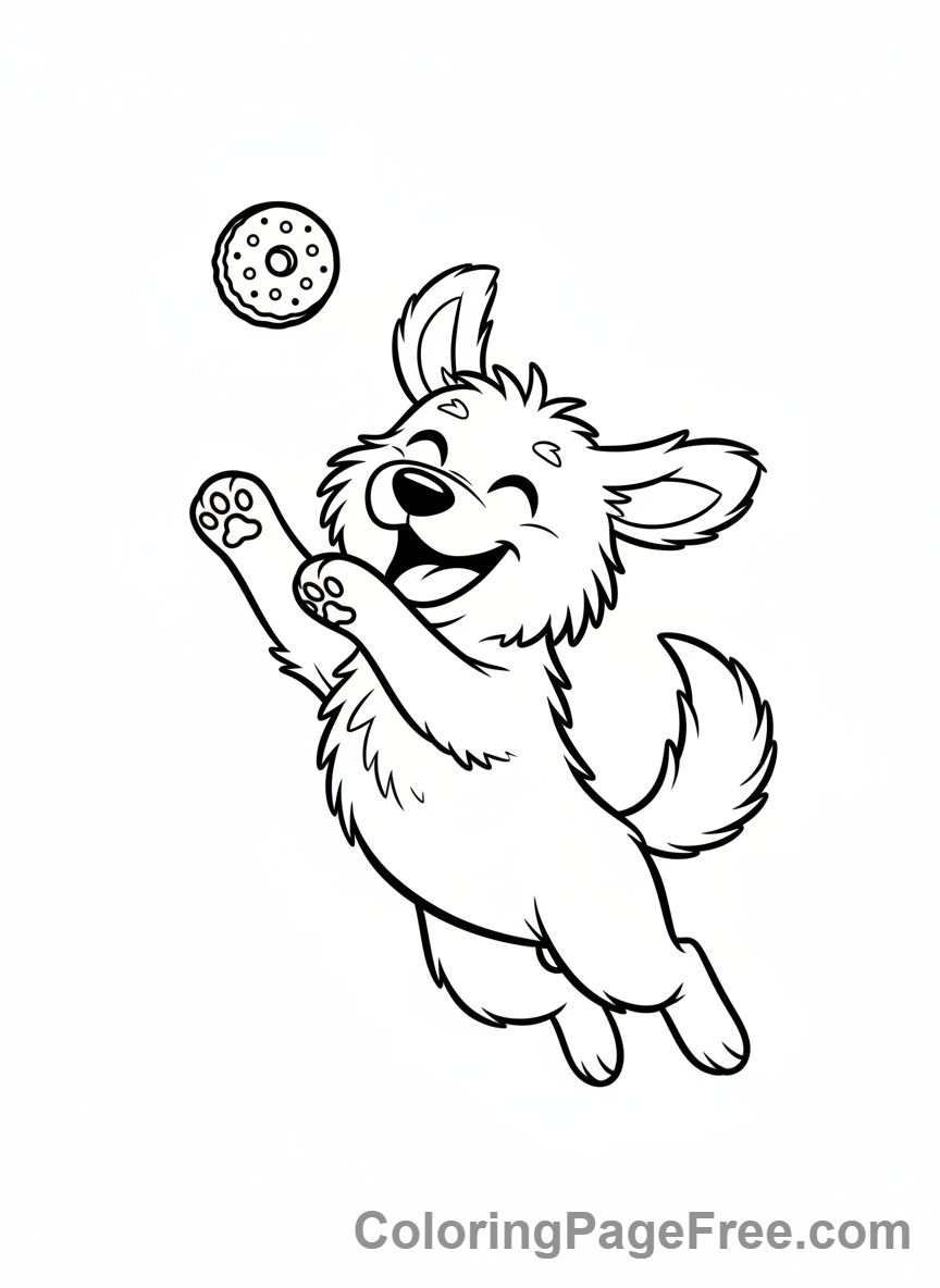 Dog coloring page - Dog jumping treat