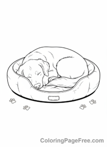 Dog coloring page - Dog sleeping bed