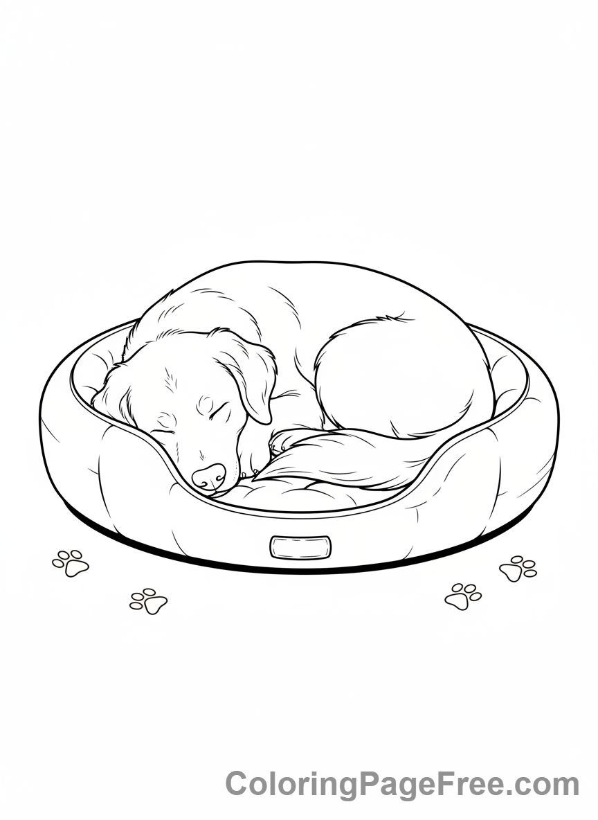 Dog coloring page - Dog sleeping bed