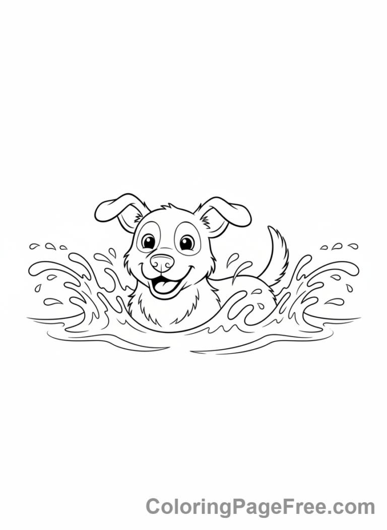 Dog coloring page - Dog swimming water
