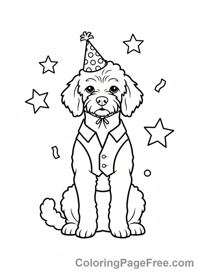 Dog coloring page - Dog wearing hat