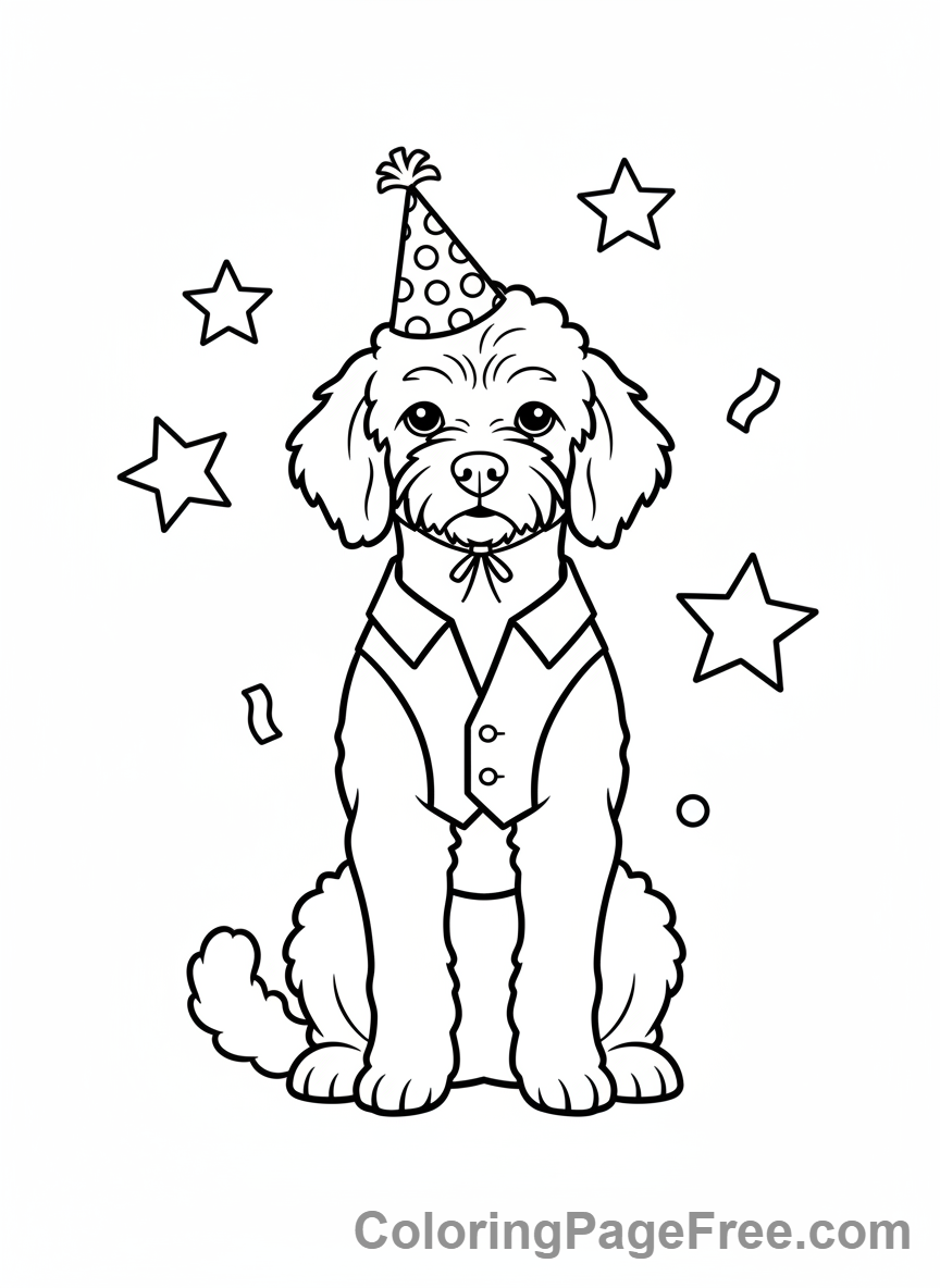 Dog coloring page - Dog wearing hat
