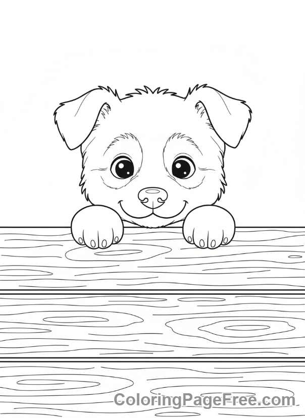 Dog coloring page - Puppy peeking fence