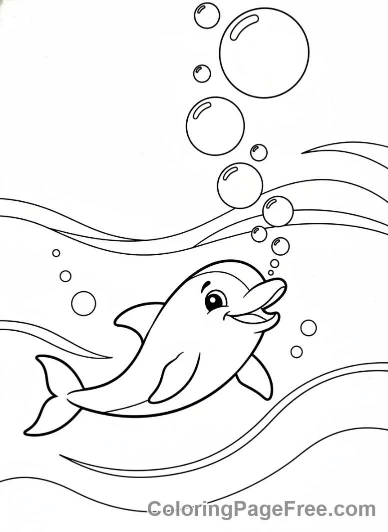 Dolphin coloring page - Dolphin blowing bubbles