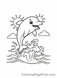 Dolphin coloring page - Dolphin jumps wave