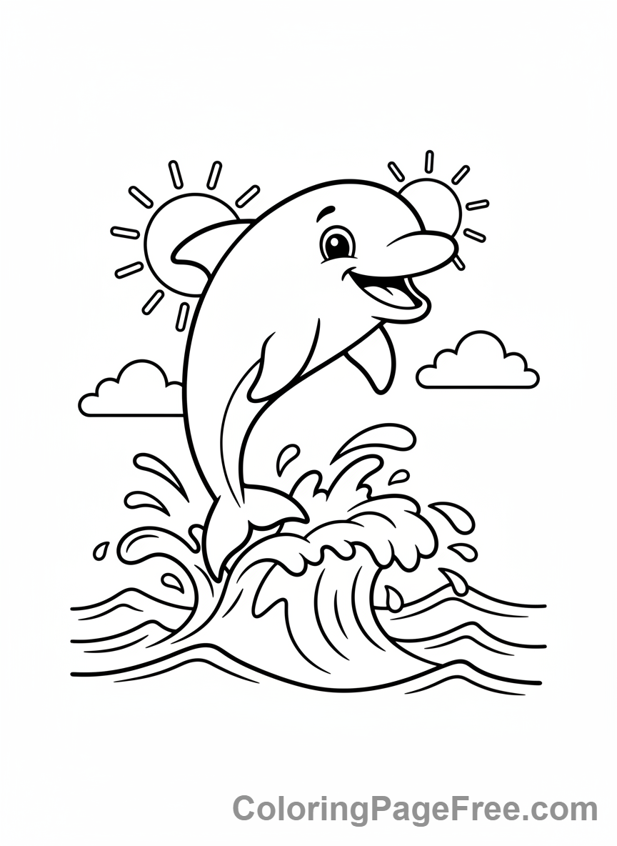 Dolphin coloring page - Dolphin jumps wave