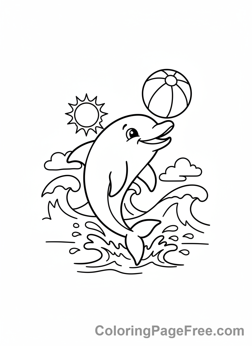 Dolphin coloring page - Dolphin playing ball
