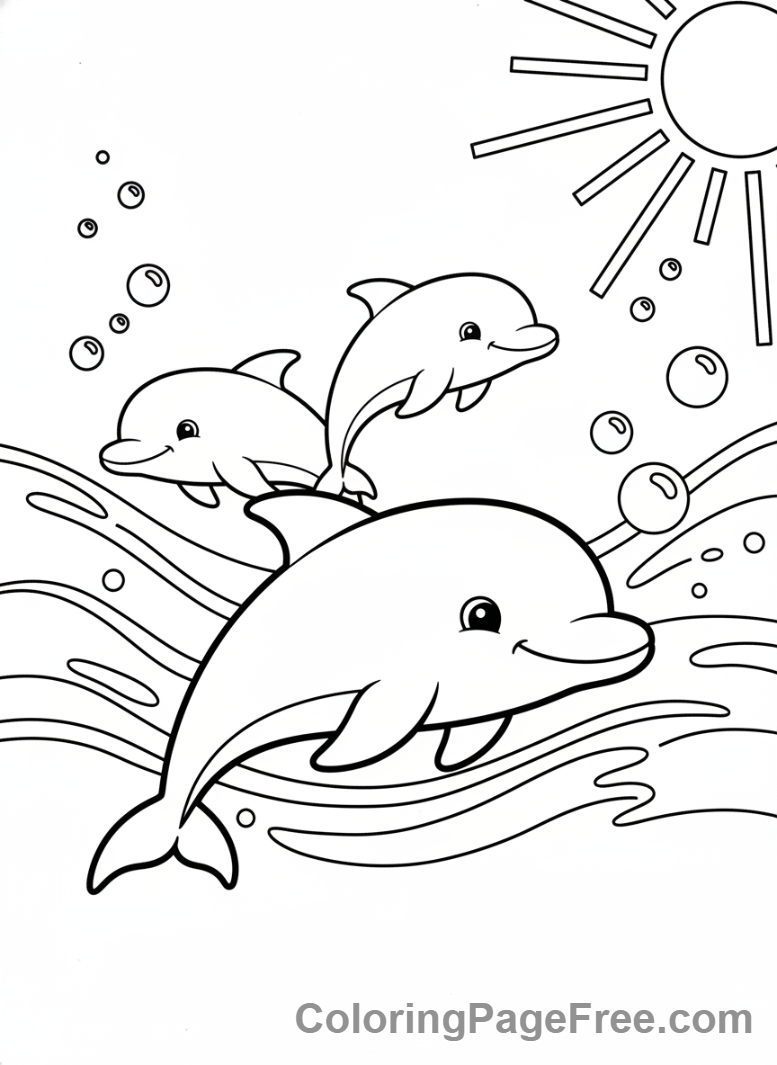 Dolphin coloring page - Dolphin pod ocean