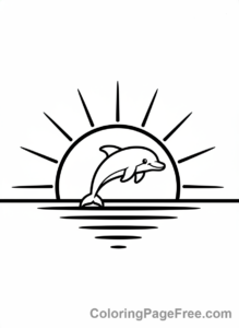 Dolphin coloring page - Dolphin sunset silhouette