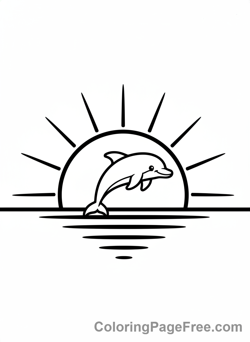 Dolphin coloring page - Dolphin sunset silhouette