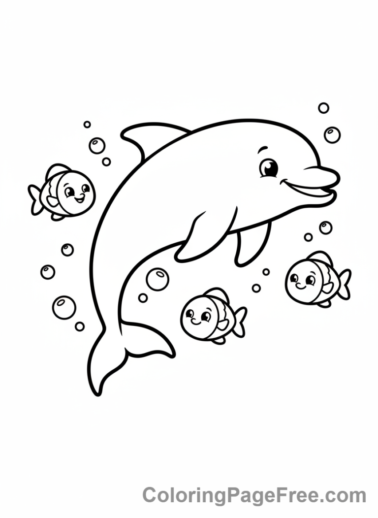 Dolphin coloring page - Dolphin swims fish