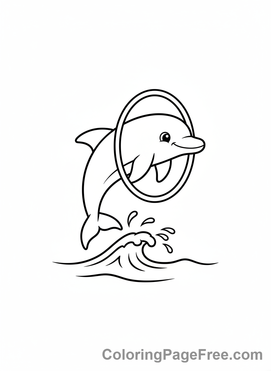 Dolphin coloring page - Dolphin through hoop