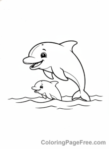 Dolphin coloring page - Mom baby dolphins