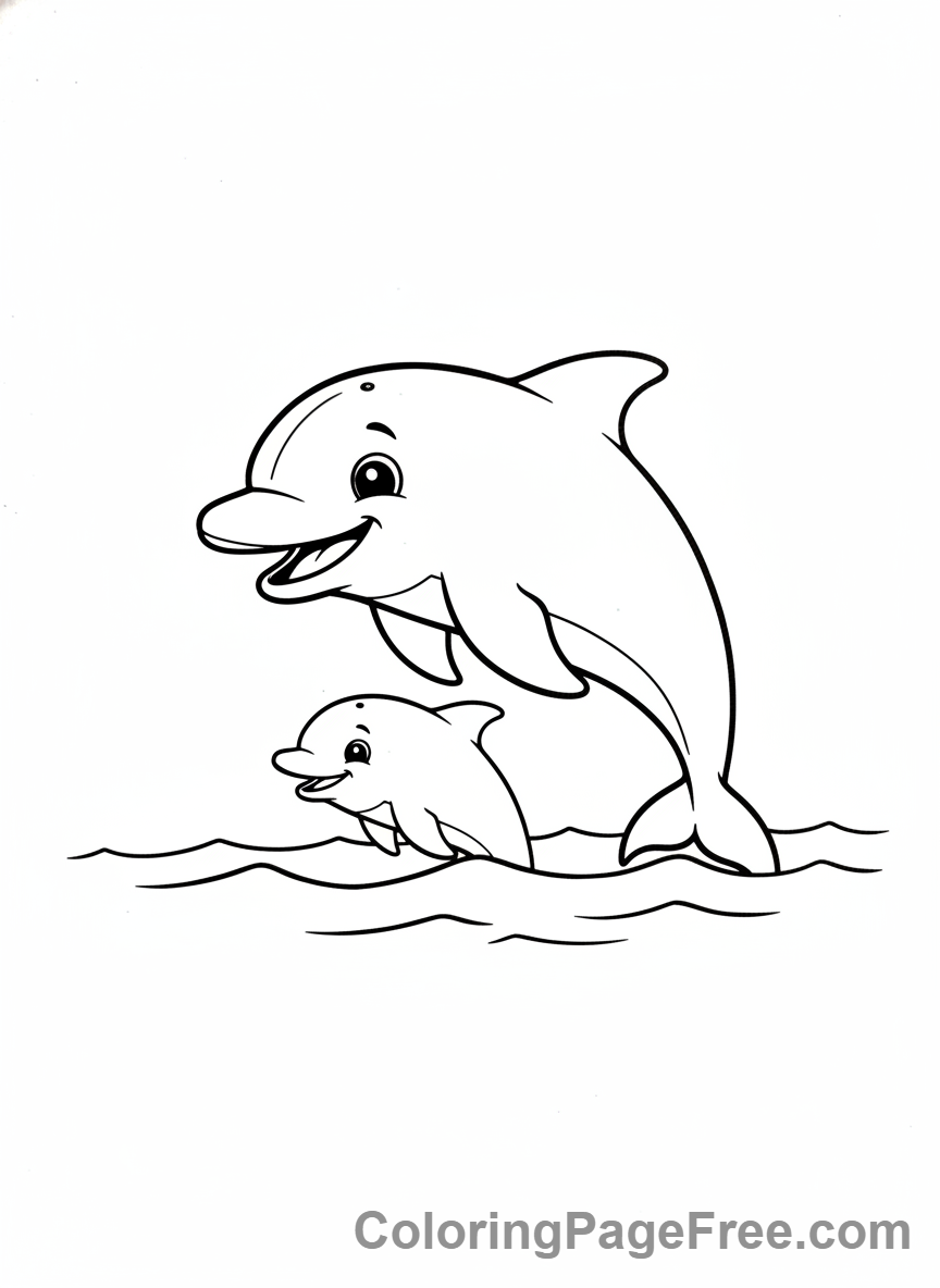 Dolphin coloring page - Mom baby dolphins