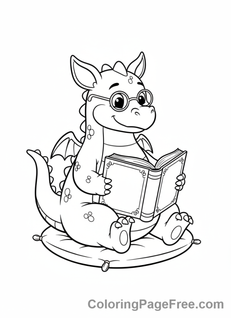 Dragon coloring page - Dragon Reading Book