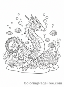 Dragon coloring page - Underwater Dragon Scene