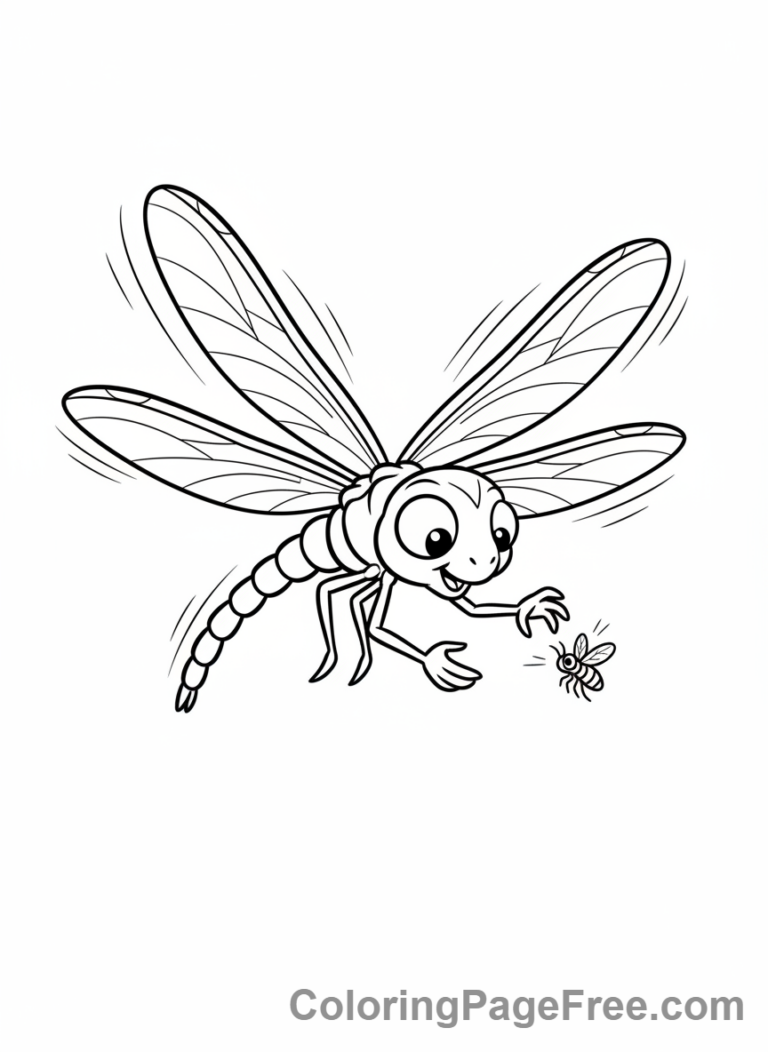 Dragonfly coloring page - Dragonfly catching bug