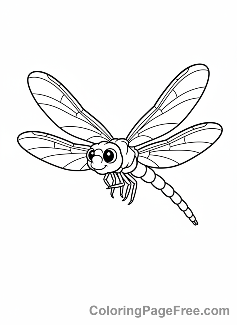 Dragonfly coloring page - Dragonfly flying happily