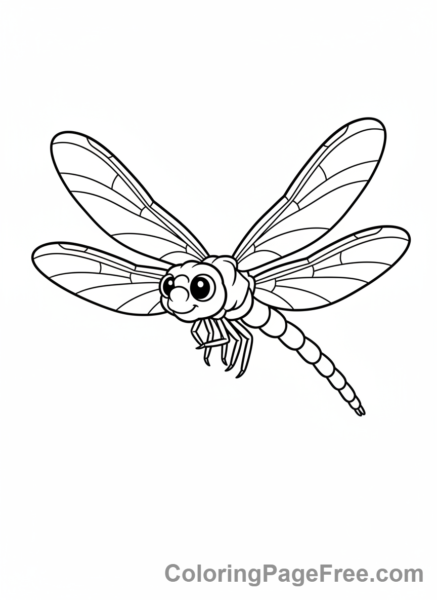 Dragonfly coloring page - Dragonfly flying happily