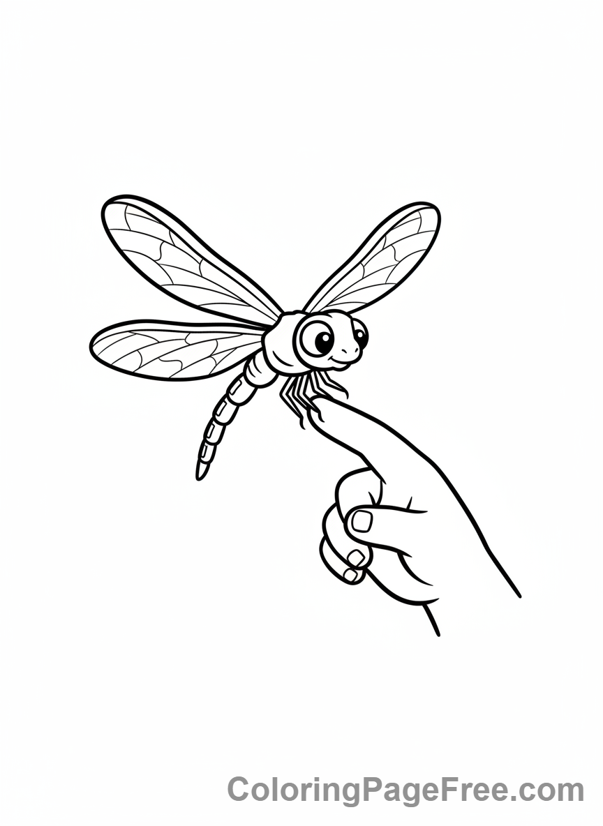 Dragonfly coloring page - Dragonfly landing child
