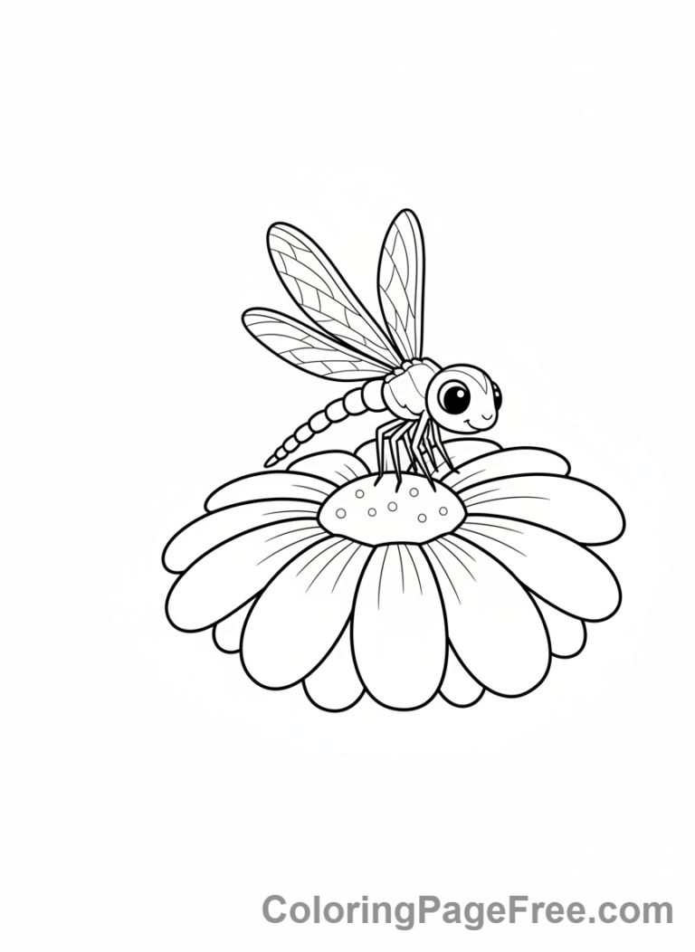 Dragonfly coloring page - Dragonfly on flower