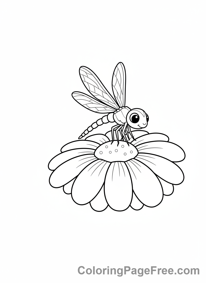 Dragonfly coloring page - Dragonfly on flower