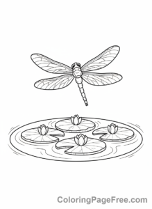 Dragonfly coloring page - Dragonfly over pond