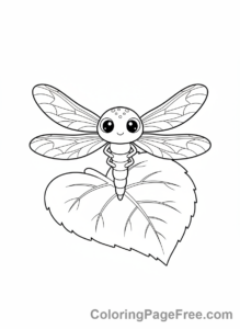 Dragonfly coloring page - Dragonfly resting leaf