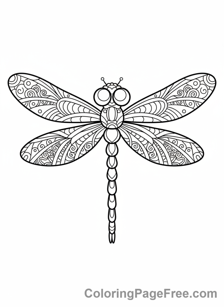 Dragonfly coloring page - Stylized dragonfly pattern