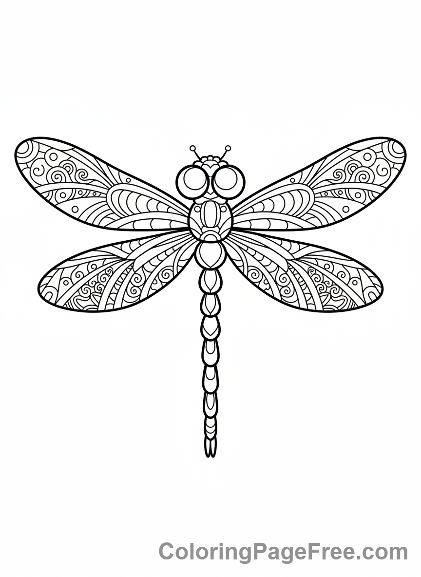 Dragonfly coloring page - Stylized dragonfly pattern