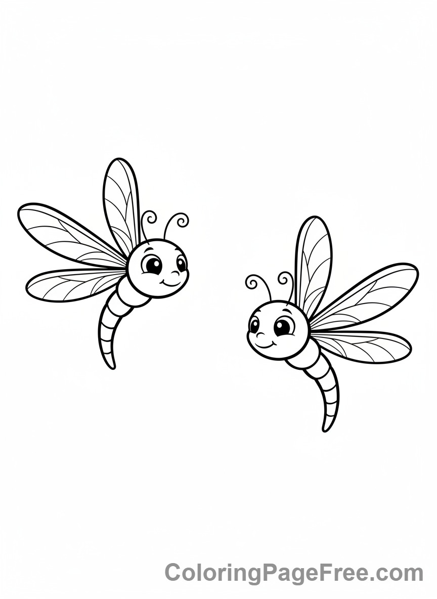 Dragonfly coloring page - Two dragonflies flying
