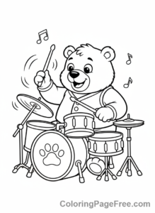 Drums coloring page - Bear Plays Drums