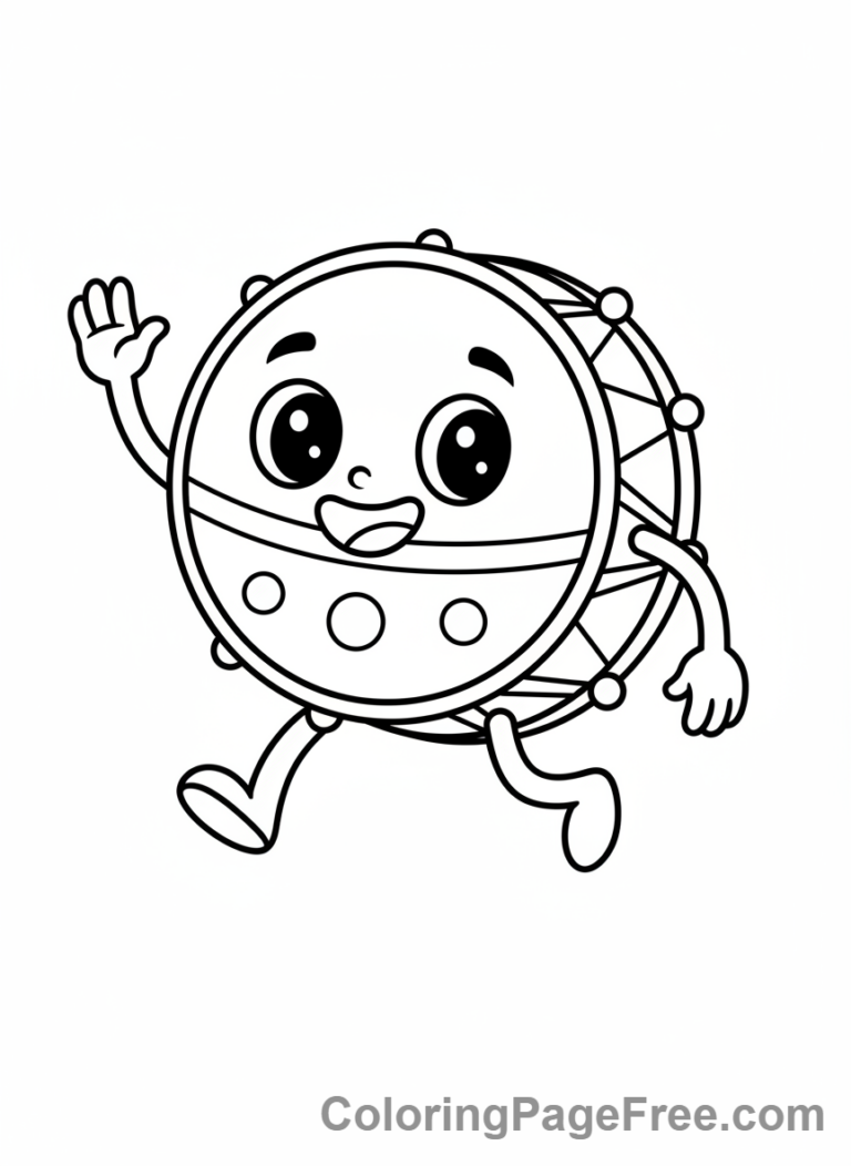 Drums coloring page - Cartoon Drum Buddy